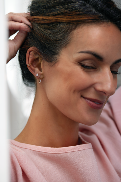 14K Yellow Gold Hinged Hoop Earrings with Natural Diamonds