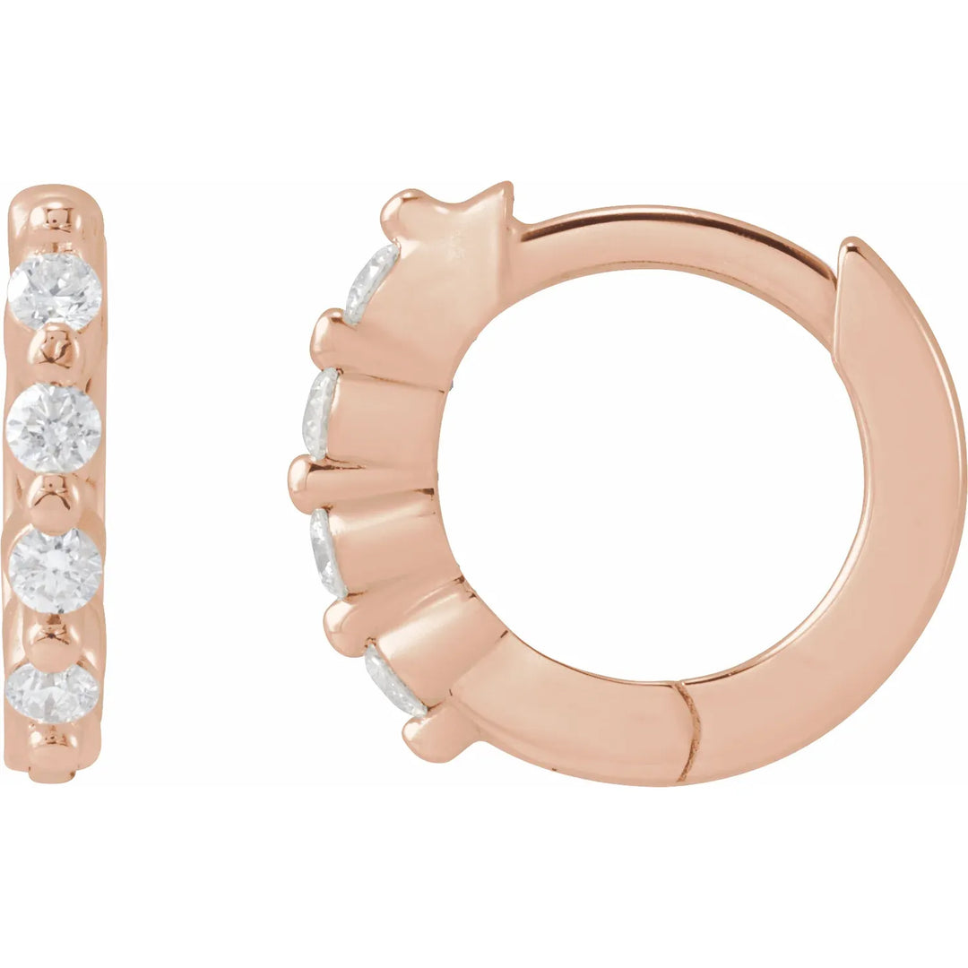 14K Yellow Gold Hinged Hoop Earrings with Natural Diamonds