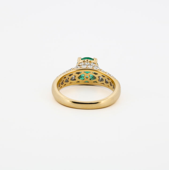18K Yellow Gold Emerald and Diamond Cocktail Ring