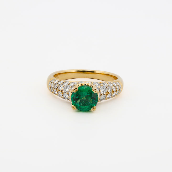 18K Yellow Gold Emerald and Diamond Cocktail Ring