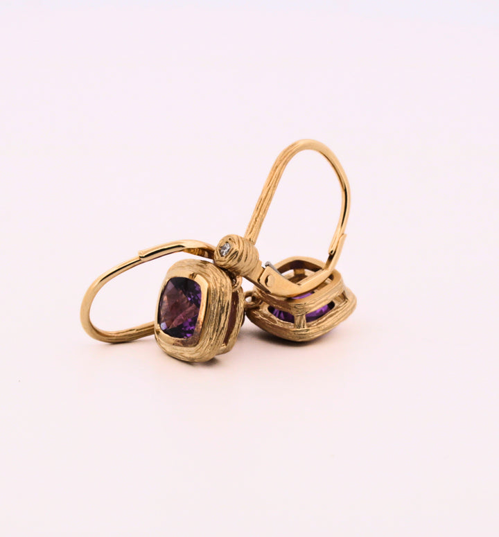 14K Gold Amethyst & Diamond Dangle Earrings
