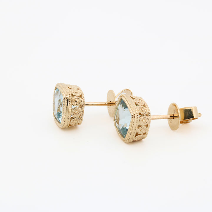14K Gold Cushion Cut Aquamarine Earrings