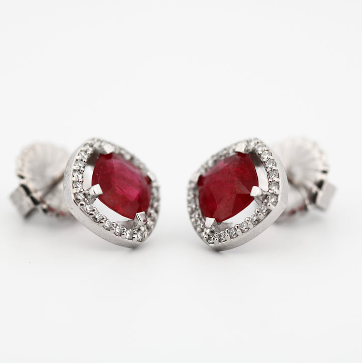 14K White Gold Ruby and Diamond Halo Earrings