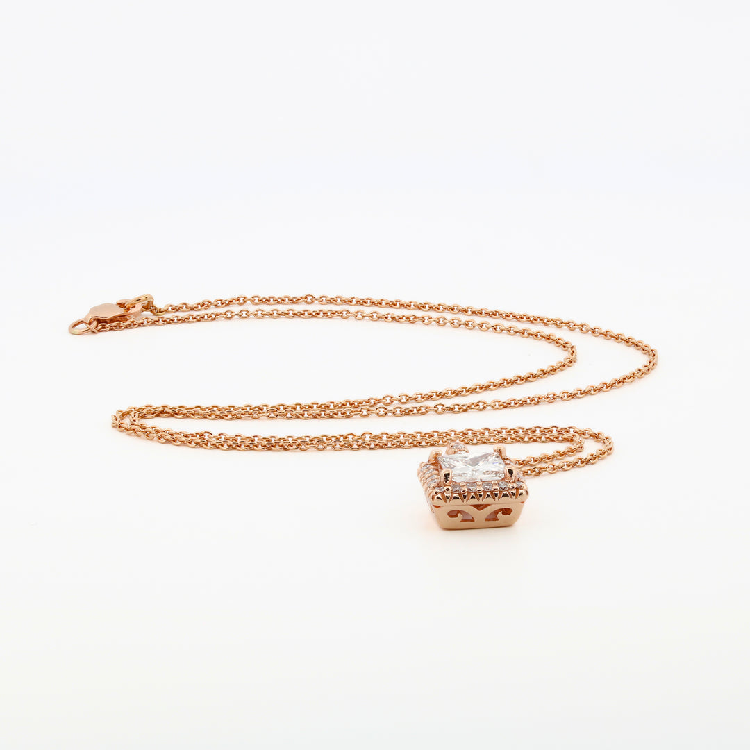 Estate 14K Rose Gold Diamond Halo Necklace