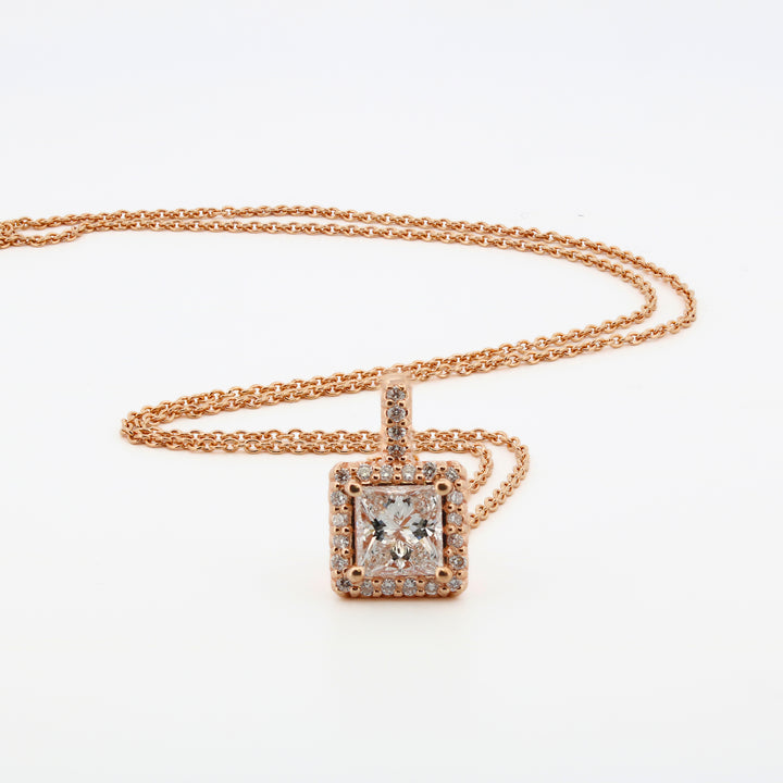 Estate 14K Rose Gold Diamond Halo Necklace
