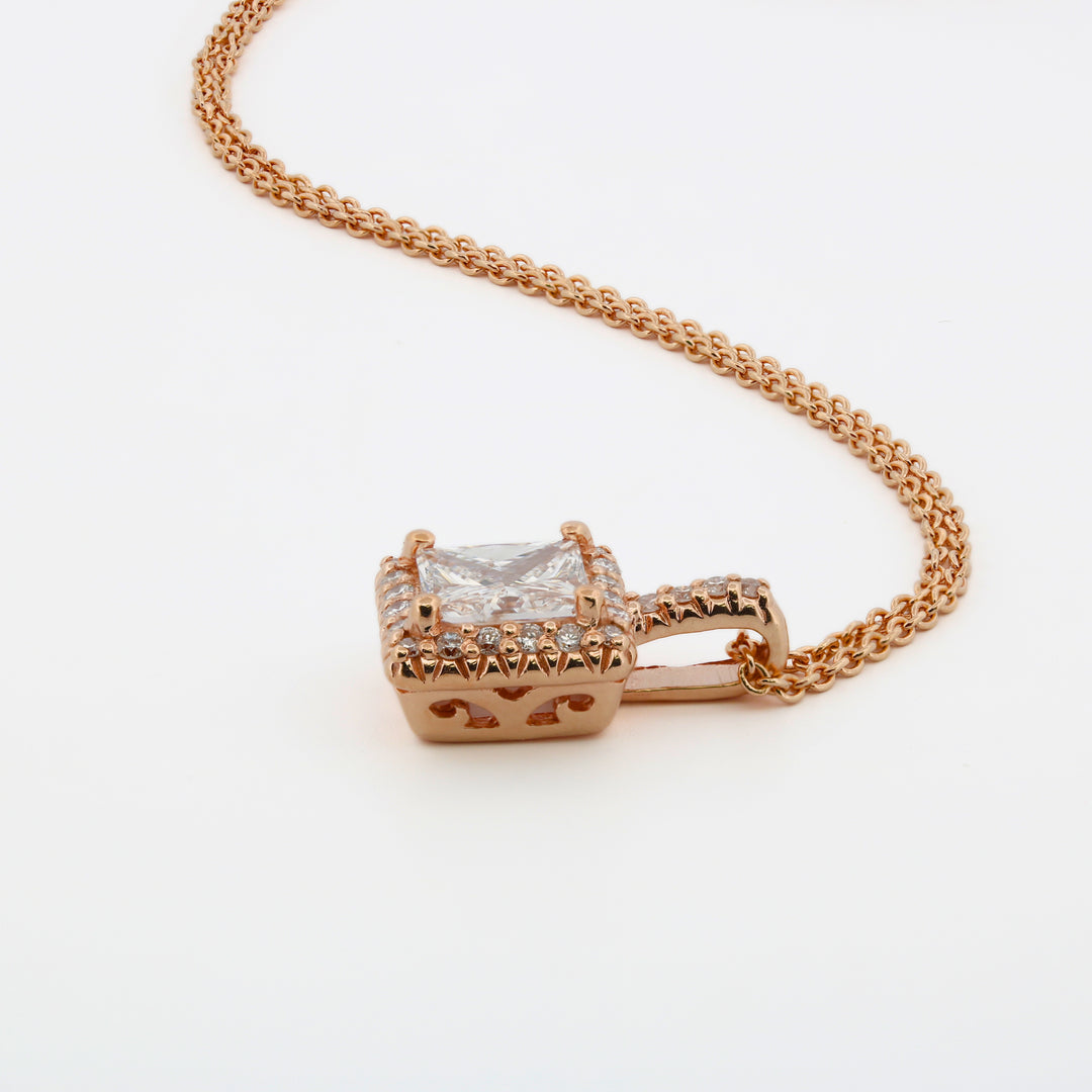 Estate 14K Rose Gold Diamond Halo Necklace