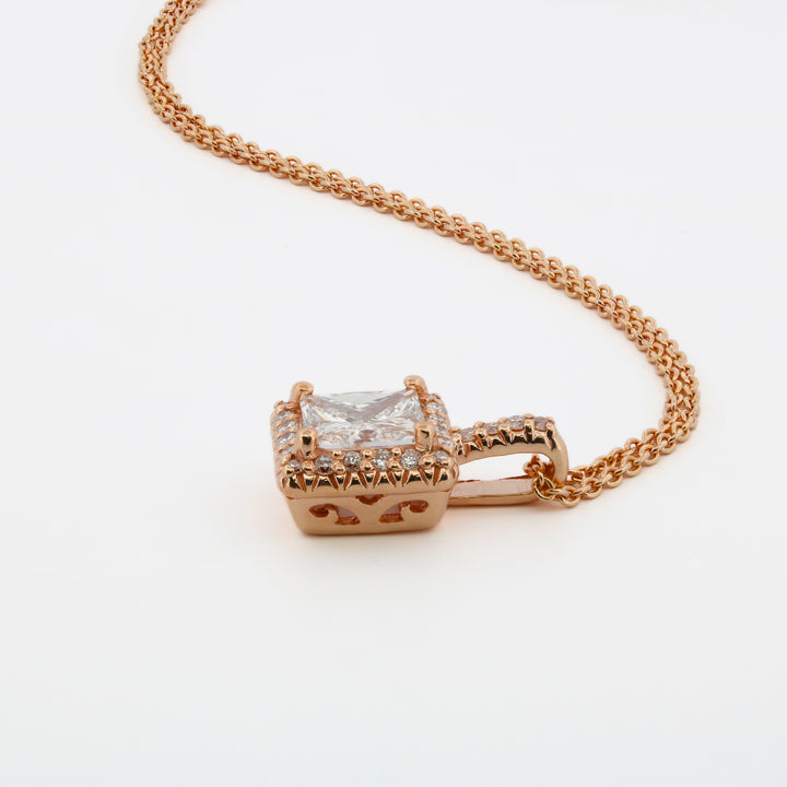 Estate 14K Rose Gold Diamond Halo Necklace