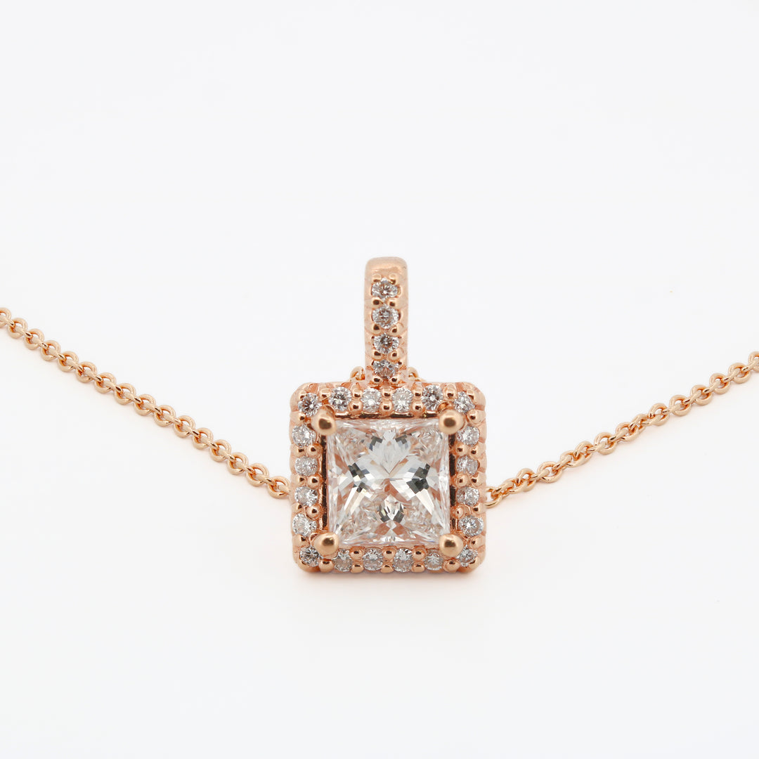 Estate 14K Rose Gold Diamond Halo Necklace