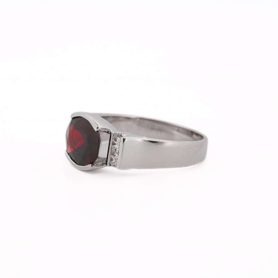 14K White Gold Garnet and Diamond Cocktail Ring