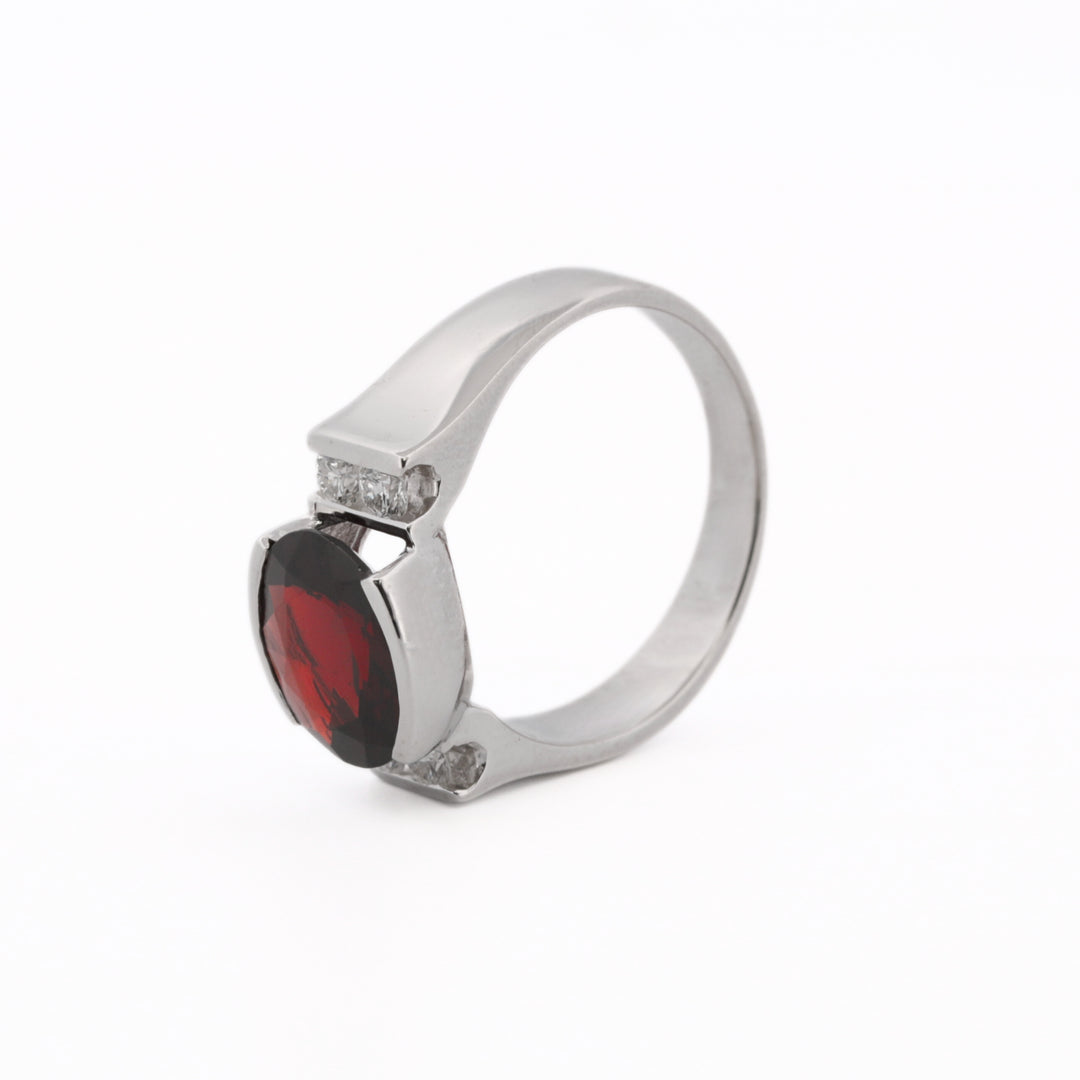 14K White Gold Garnet and Diamond Cocktail Ring