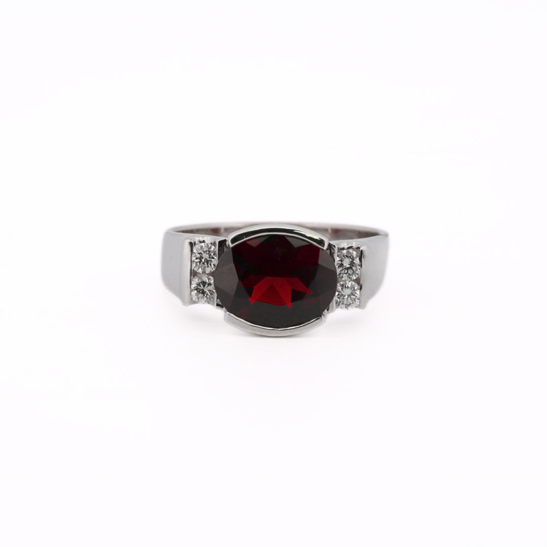 14K White Gold Garnet and Diamond Cocktail Ring