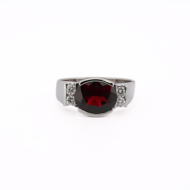 14K White Gold Garnet and Diamond Cocktail Ring