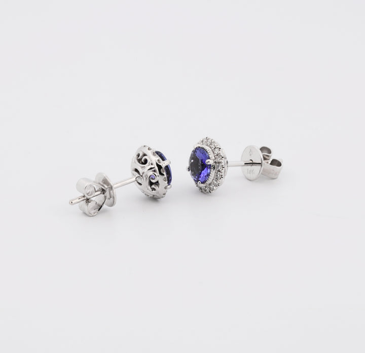 14K White Gold Tanzanite and Diamond Halo Earrings