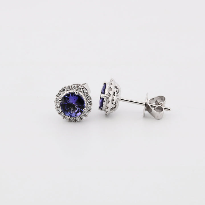 14K White Gold Tanzanite and Diamond Halo Earrings