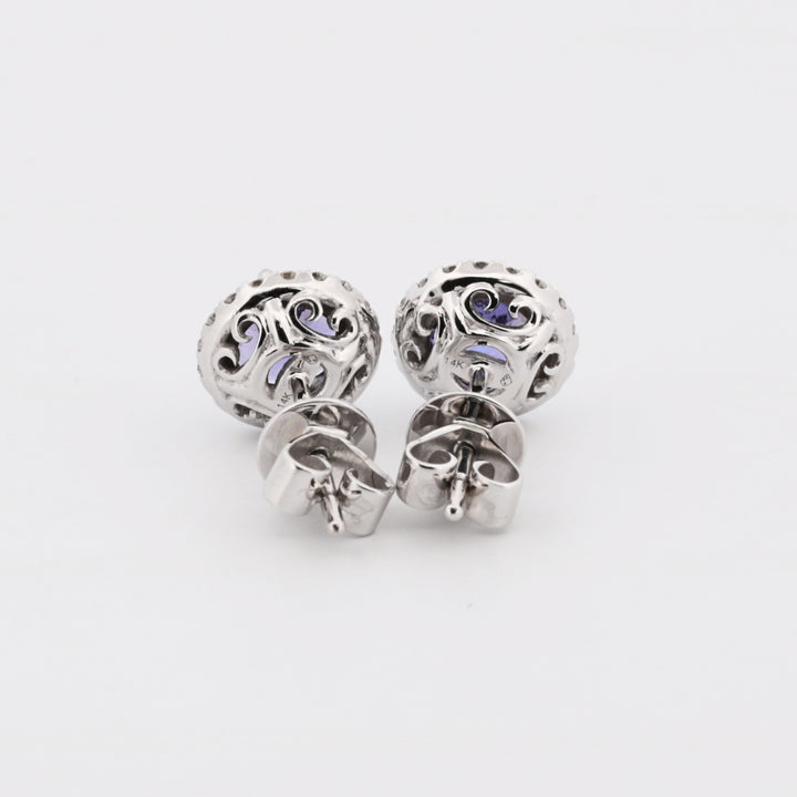 14K White Gold Tanzanite and Diamond Halo Earrings