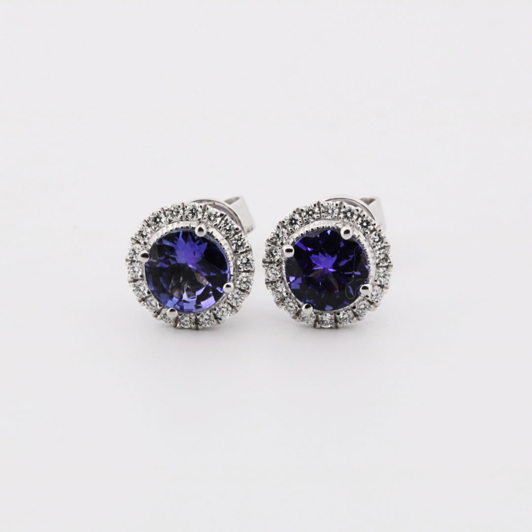 14K White Gold Tanzanite and Diamond Halo Earrings