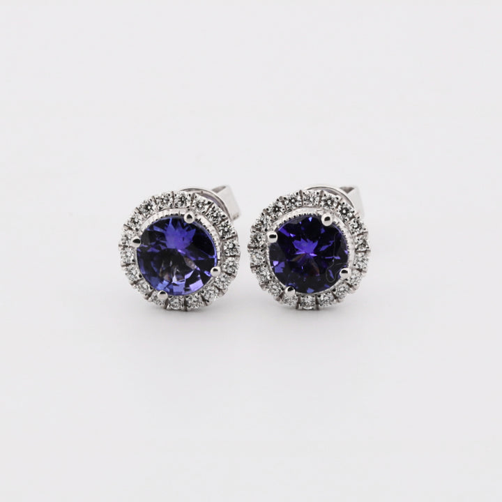 14K White Gold Tanzanite and Diamond Halo Earrings
