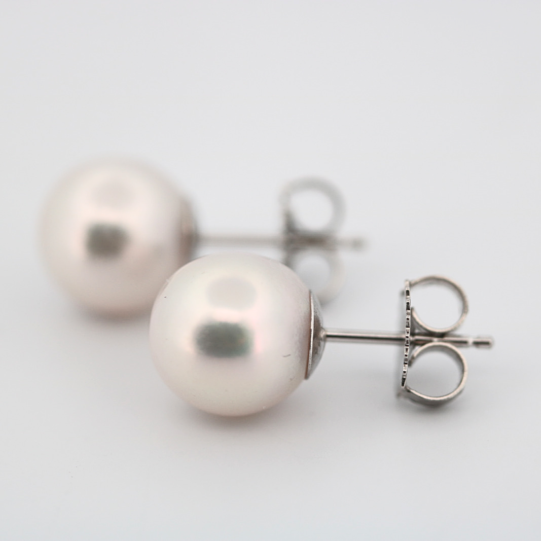 14K White Gold Pearl Stud Earrings