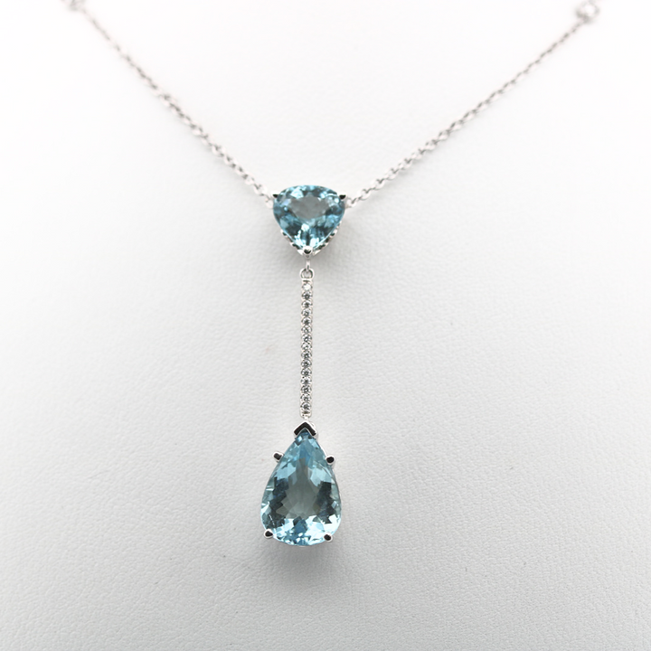 Diamond and Aquamarine Station Drop Necklace