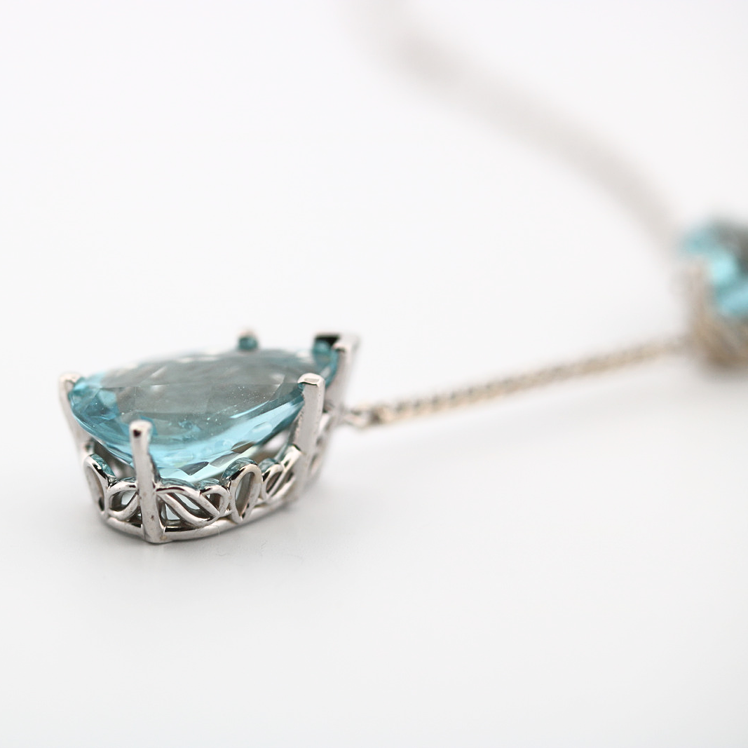 Diamond and Aquamarine Station Drop Necklace