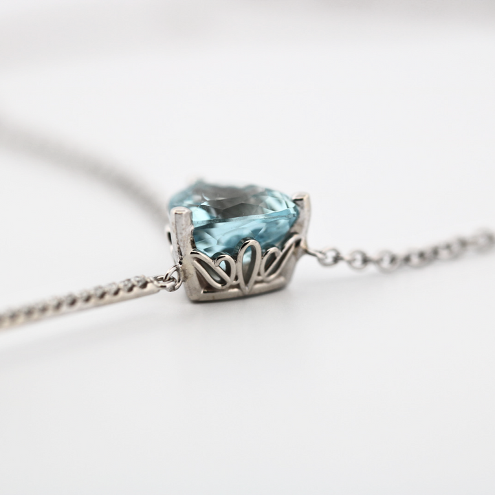 Diamond and Aquamarine Station Drop Necklace