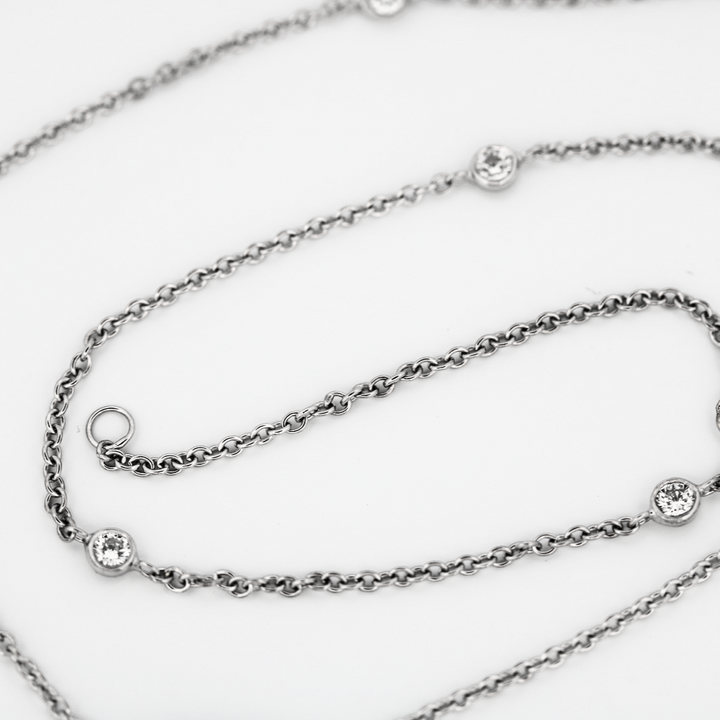 Diamond and Aquamarine Station Drop Necklace