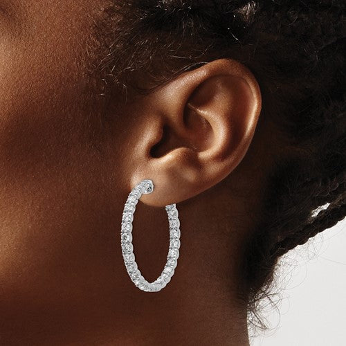 14K White Gold Diamond Hoop Earrings