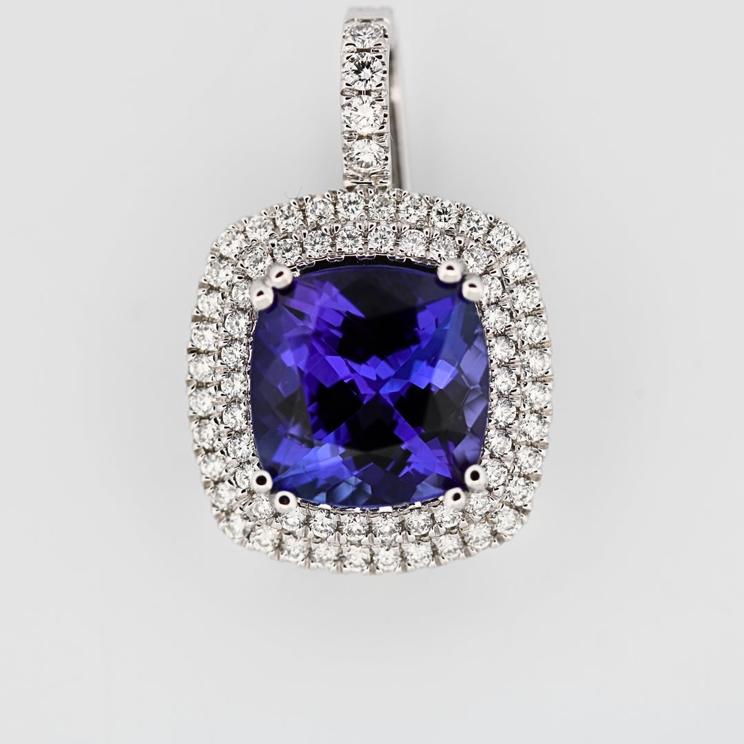 Tanzanite & Double Halo Diamond Pendant