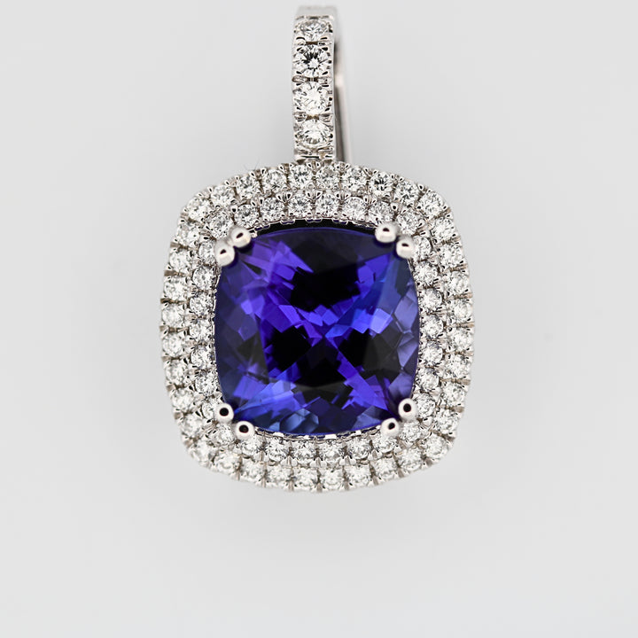 Tanzanite & Double Halo Diamond Pendant