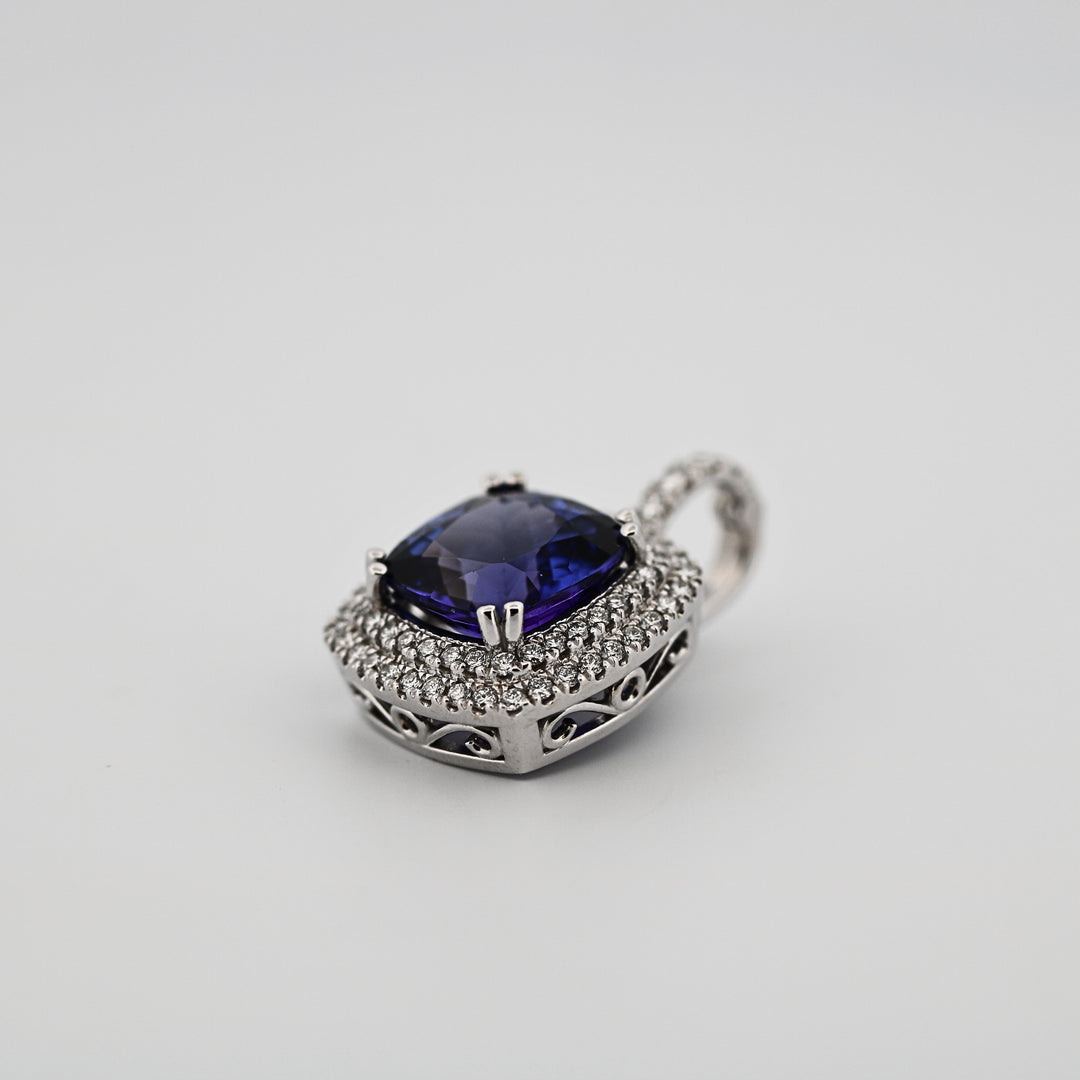Tanzanite & Double Halo Diamond Pendant