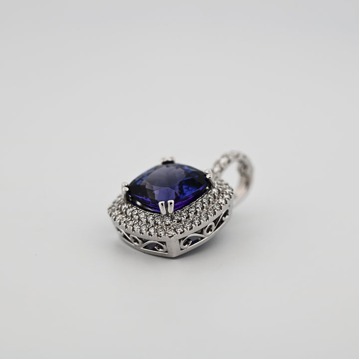 Tanzanite & Double Halo Diamond Pendant