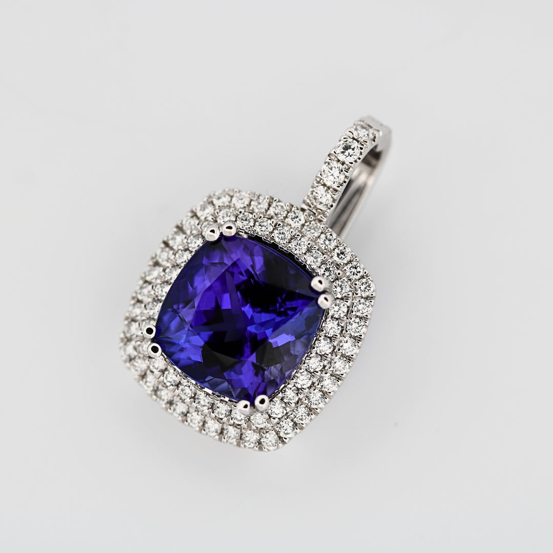 Tanzanite & Double Halo Diamond Pendant