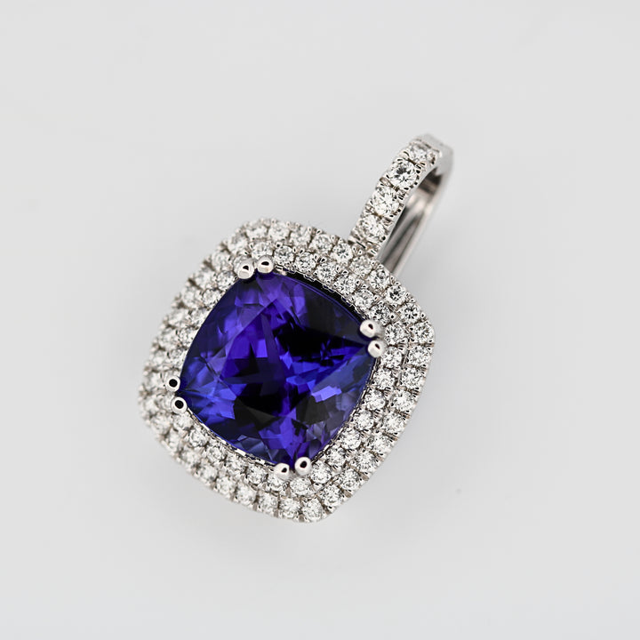 Tanzanite & Double Halo Diamond Pendant