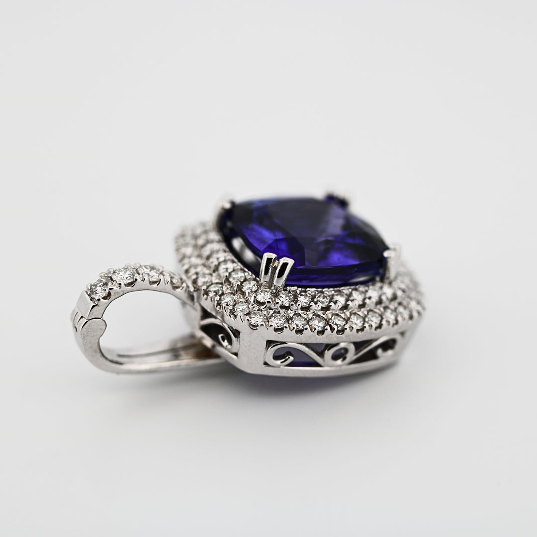 Tanzanite & Double Halo Diamond Pendant