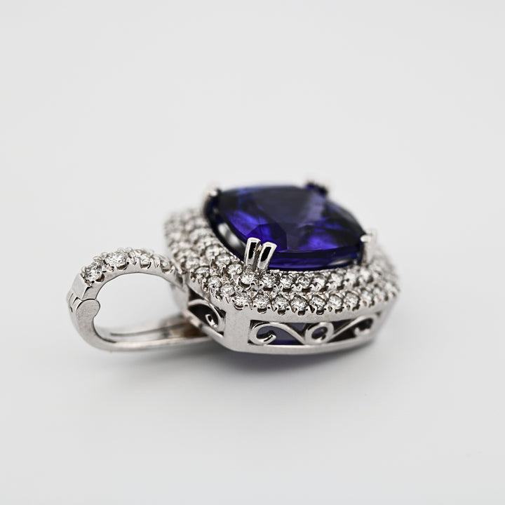 Tanzanite & Double Halo Diamond Pendant