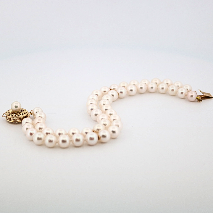 14K Yellow Gold Double Strand Pearl Bracelet