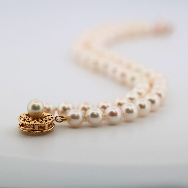 14K Yellow Gold Double Strand Pearl Bracelet