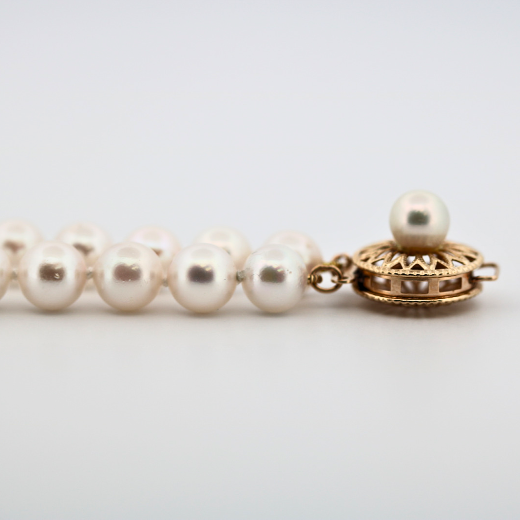 14K Yellow Gold Double Strand Pearl Bracelet