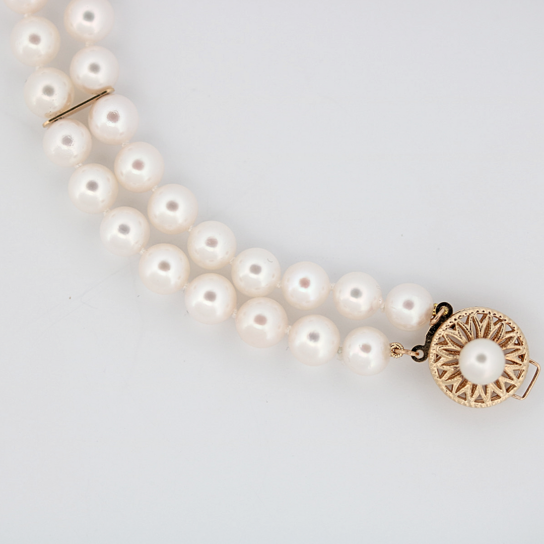 14K Yellow Gold Double Strand Pearl Bracelet