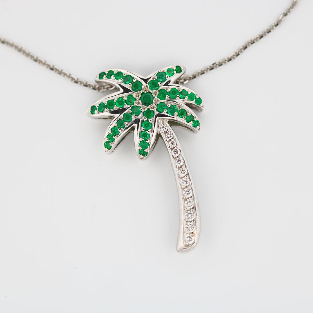 Emerald & Diamond Palm Tree Necklace