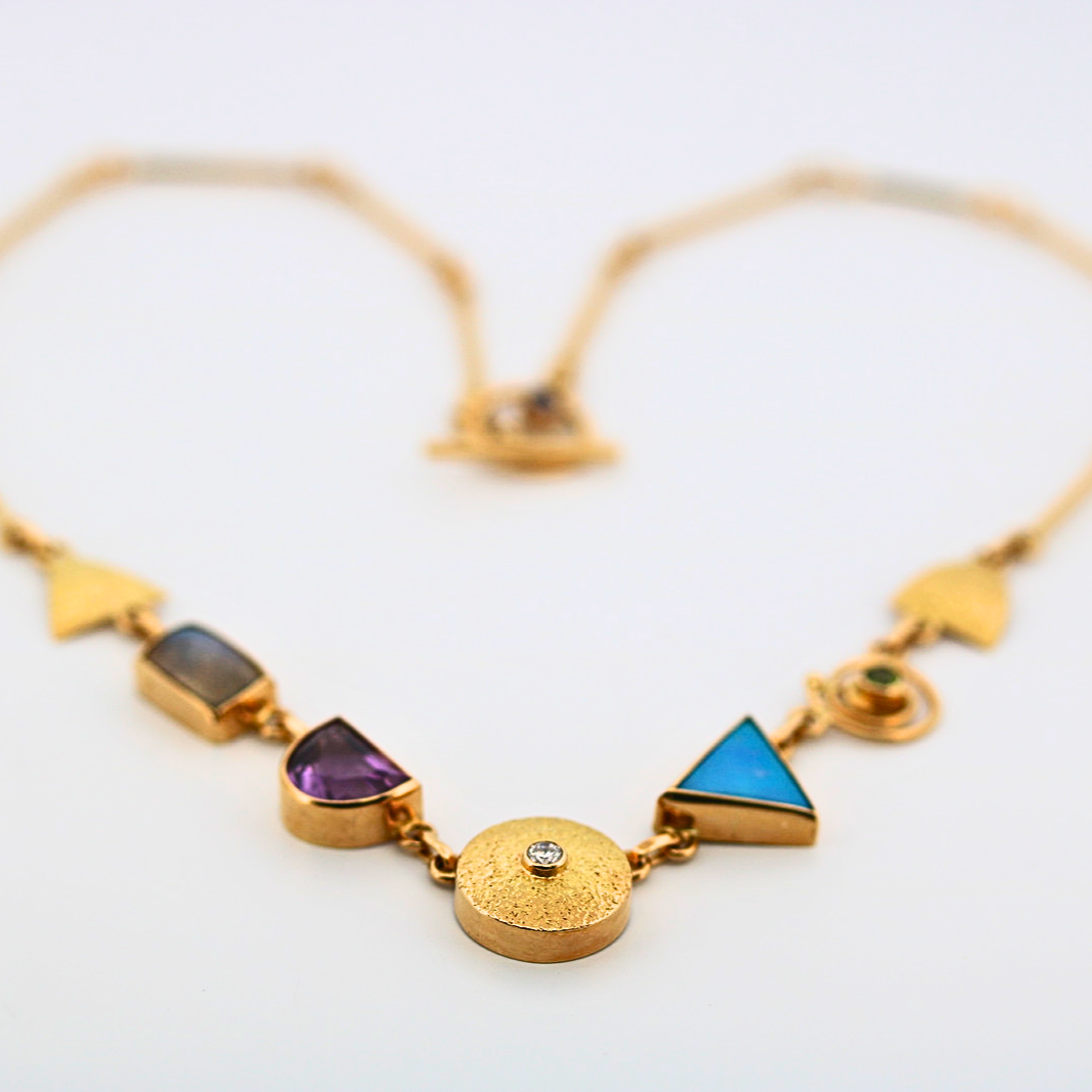 Estate 18K Yellow Gold Color Stone Designer Necklace