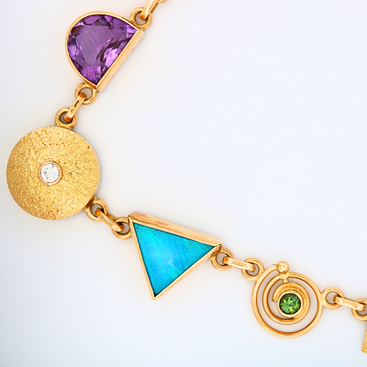 Estate 18K Yellow Gold Color Stone Designer Necklace