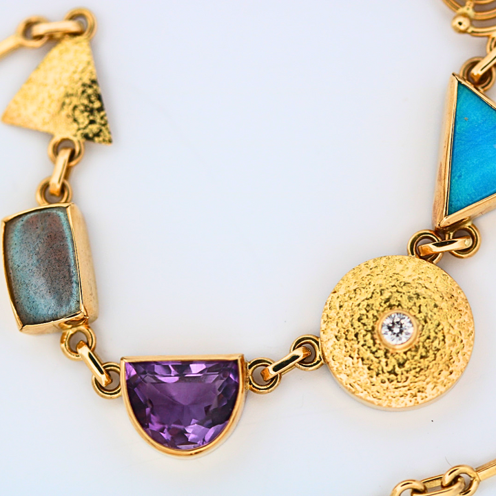 Estate 18K Yellow Gold Color Stone Designer Necklace