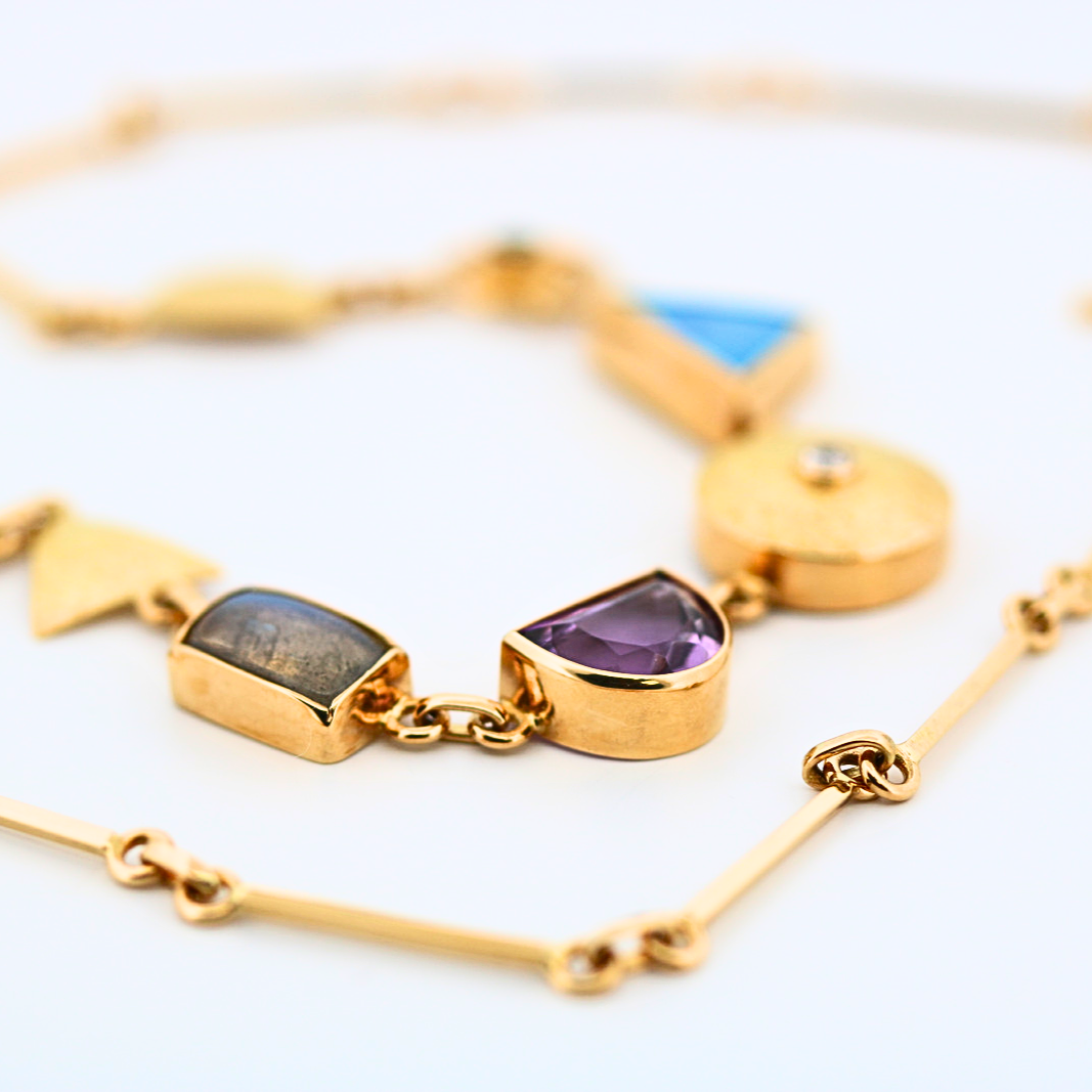 Estate 18K Yellow Gold Color Stone Designer Necklace