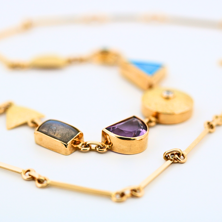 Estate 18K Yellow Gold Color Stone Designer Necklace