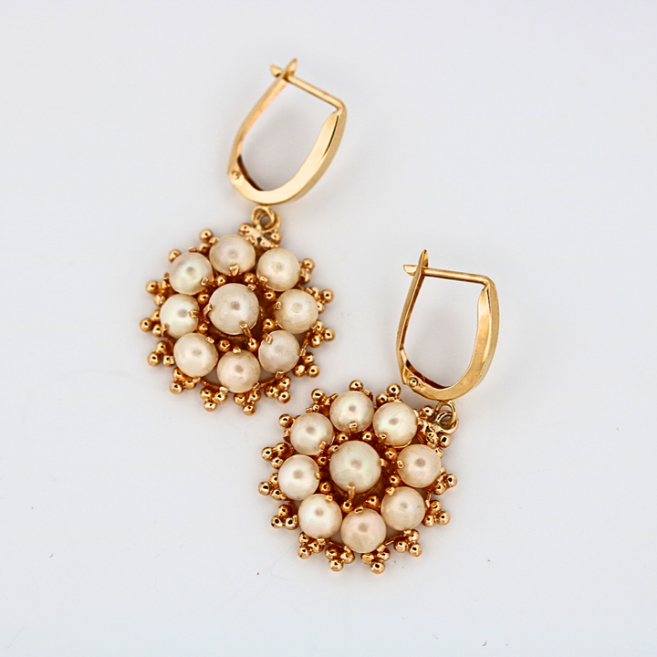 Estate 14K Yellow Gold Pearl Earrings