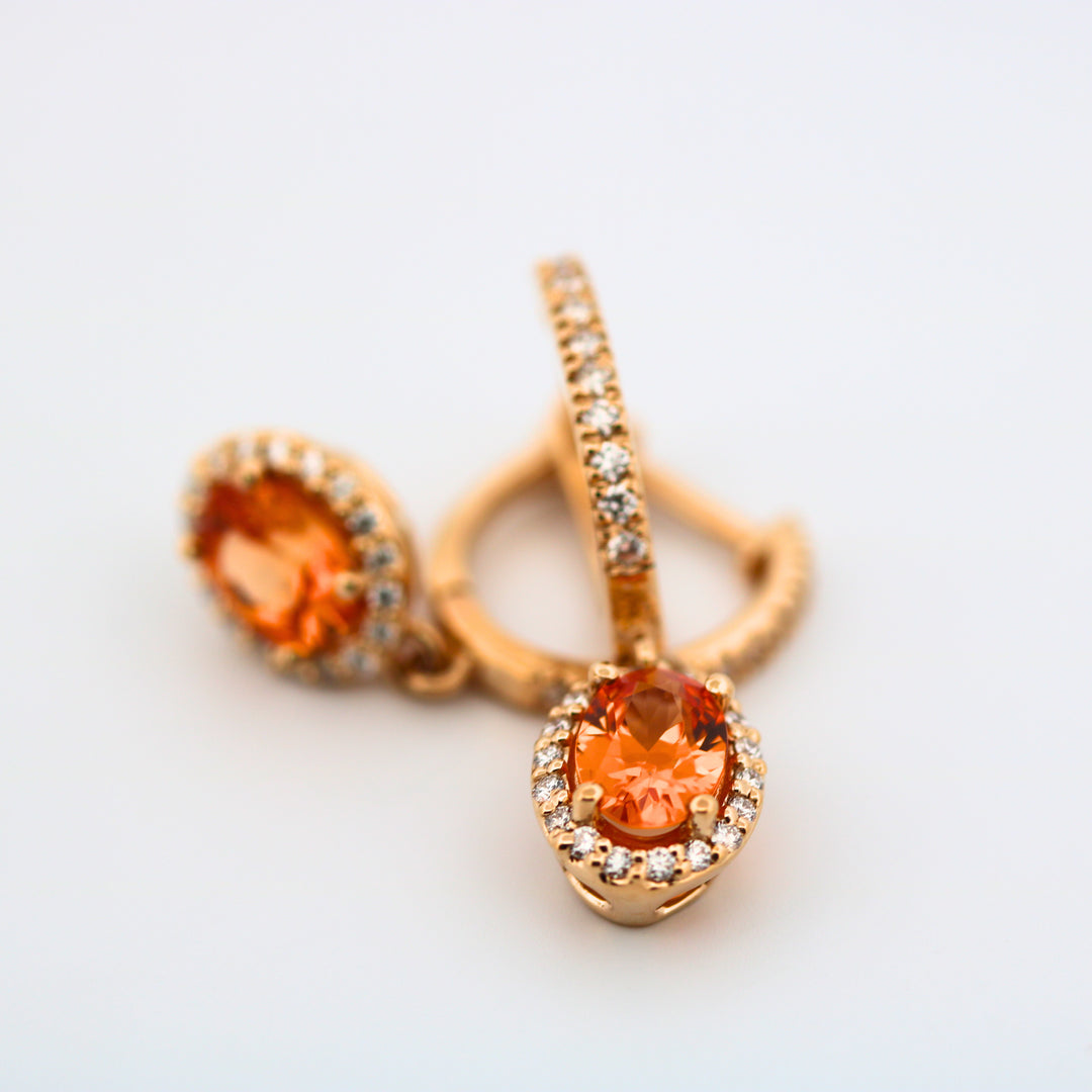 14K Mandarin Garnet & Diamond Dangle Earrings