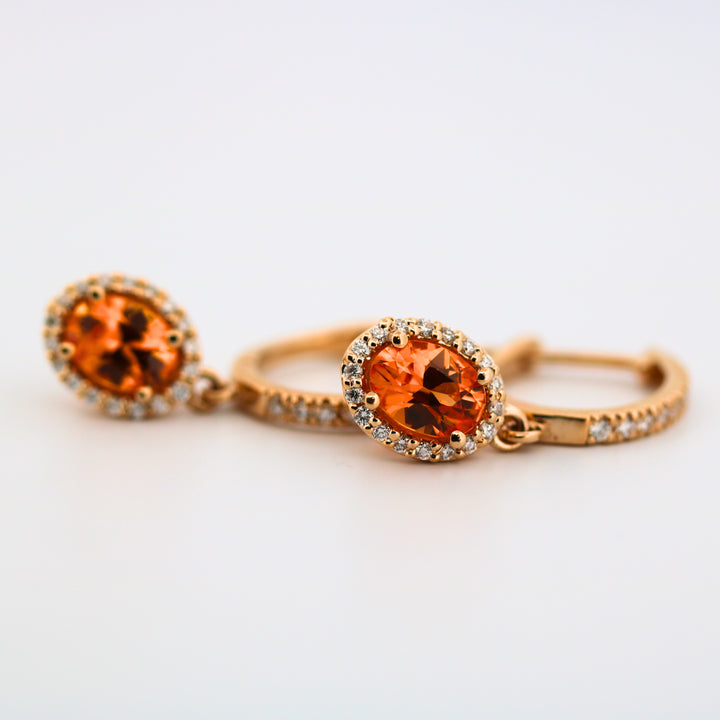 14K Mandarin Garnet & Diamond Dangle Earrings