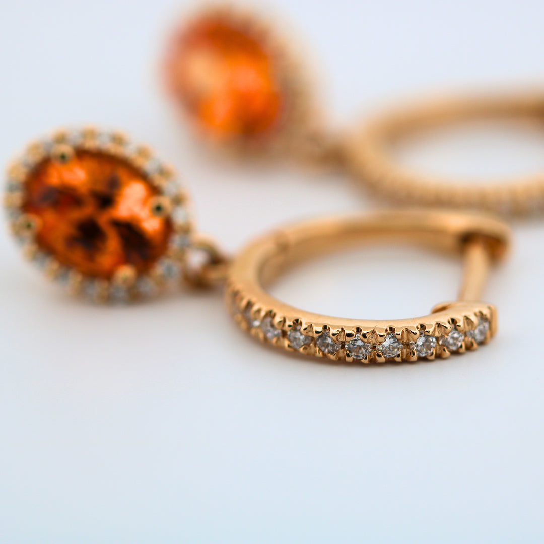 14K Mandarin Garnet & Diamond Dangle Earrings