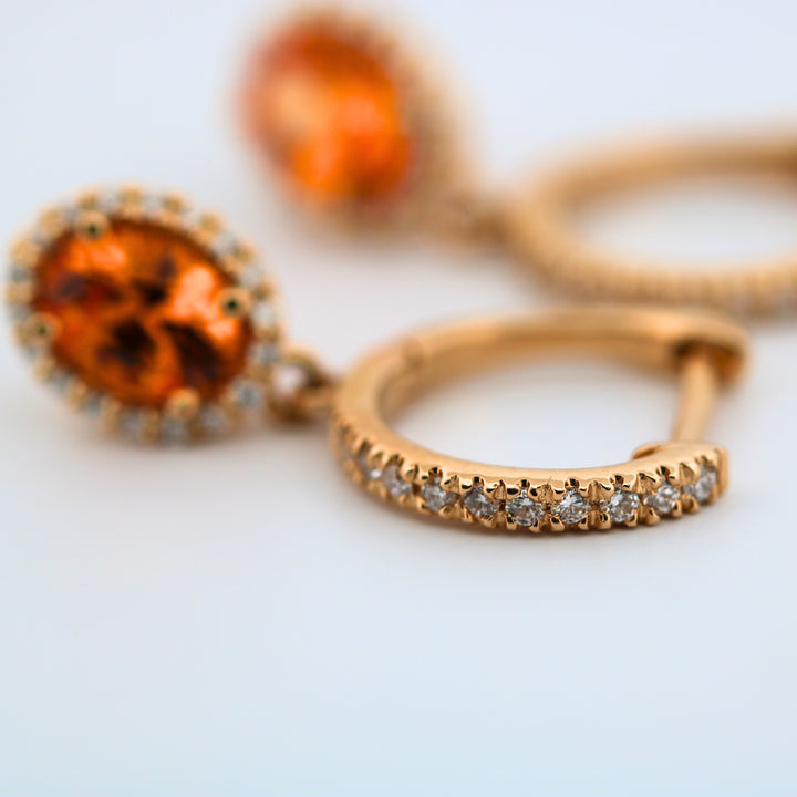 14K Mandarin Garnet & Diamond Dangle Earrings